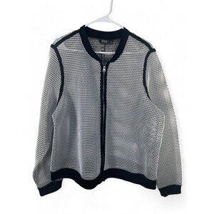 Ana Black & White Mesh Bomber Jacket Size 2X Y2K Sheer Scuba Baseball Fishnet